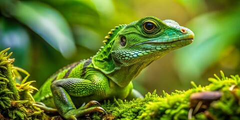 Obraz premium Green Lizard Camouflage in Natural Habitat - Stock Photo