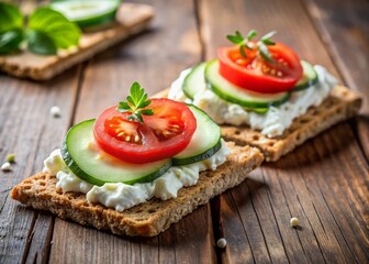 Healthy Crispbread Snack: Cottage Cheese, Tomatoes & Cucumbers