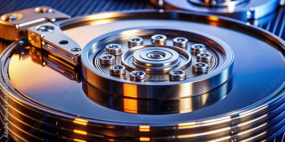 Poster high-resolution close-up of a computer hard drive disk, data storage technology