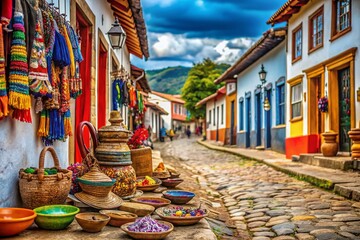 Fototapeta premium Historic Tiradentes, Minas Gerais, Brazil: Cobblestone Street, Colonial Architecture, Old Town Charm, South America Travel