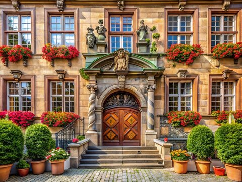 Historic Rathaus Genthin Entrance, Germany: Architectural Detail Stock Photo