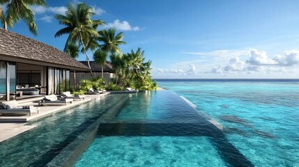 Fototapeta premium Tropical Beach Paradise with Palm Trees and Turquoise Water