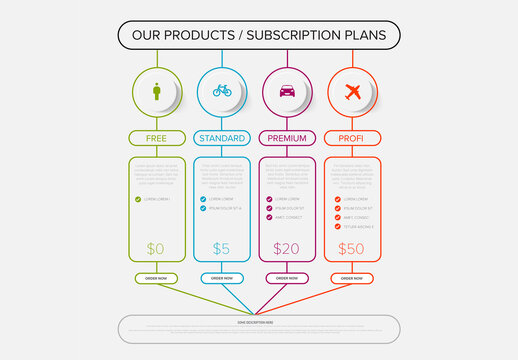 Product Subscription Plan Options Pricing Infographic Template with color borders