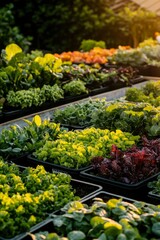 Vibrant Green Leafy Vegetables Growing In Trays