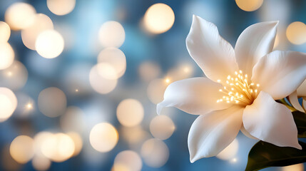 Fototapeta premium A serene close-up of a white flower with glowing accents, perfect for adding elegance to any design.