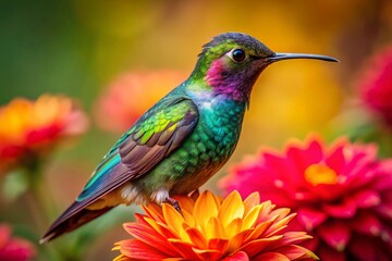 Obraz premium Hummingbird Feeding on Vibrant Flower - Rule of Thirds Composition
