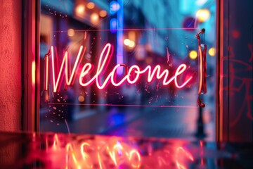 Inscription neon sign “Welcome”	
