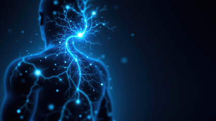 Image of a person's torso with light effects simulating the sensation of VNS or vagus nerve stimulation.