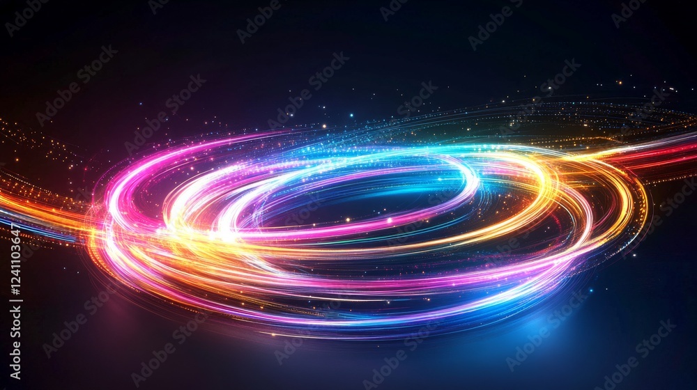 Poster vibrant light trails create dynamic patterns in dark background during nighttime