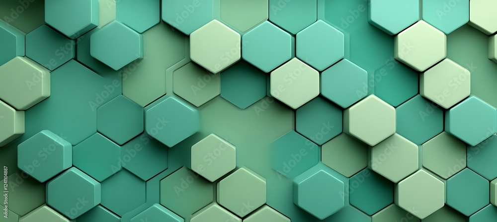 Poster a modern green monochromatic background with hexagonal shapes, providing an elegant and versatile ba