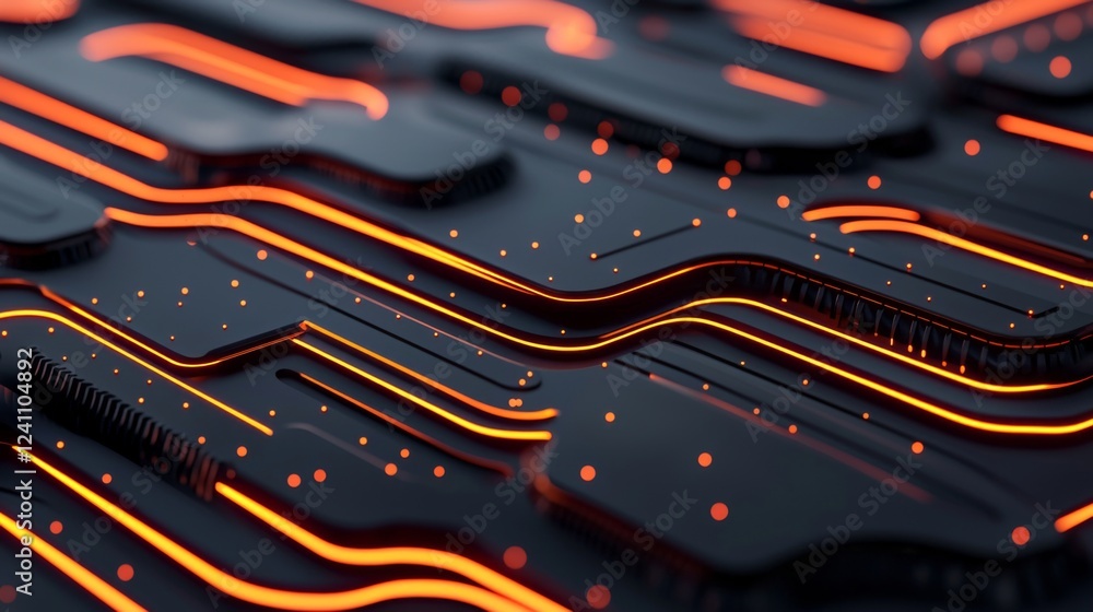 Aufkleber abstract high-tech circuit board background with glowing lines and dots in black and orange colors