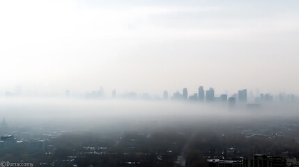 Fototapeta premium Pollution monitoring pm 2.5 levels in city skyline urban environment aerial view health impact awareness