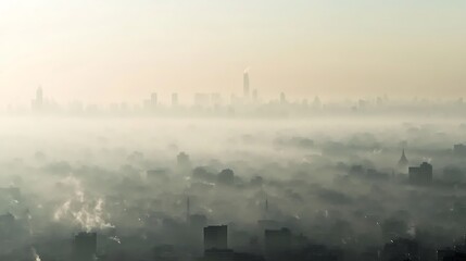 Obraz premium Air quality crisis pm 2.5 pollution in urban cityscape atmospheric conditions aerial view environmental impact