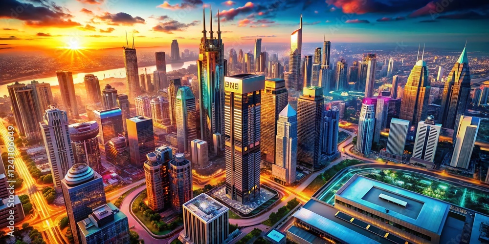 Poster isometric 3d text effect aerial view: editable cityscape design element