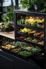 Modern Kitchen Refrigerator Filled With Fresh Produce