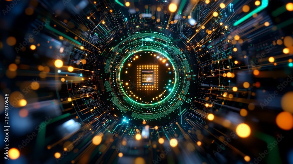 Poster exploring the intricate design of a digital circuit with vibrant colors and patterns