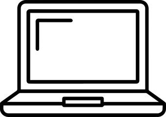 Black and white illustration of laptop, computer, notebook in hand drawn style