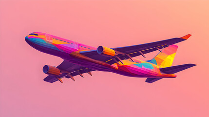 Vibrant Jet Ascends, Colorful Aircraft Soars Gracefully Through the Sky at Sunset