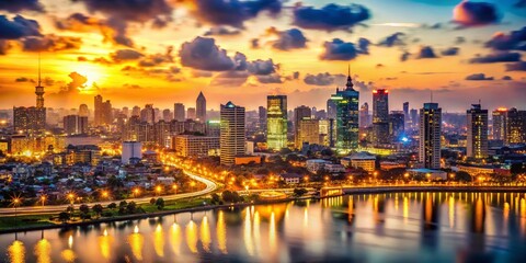 Lagos Skyline Night Bokeh - Vibrant Cityscape at Dusk