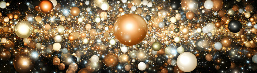 Cosmic Sphere Galaxy, Shimmering Celestial Orbs Dance Harmoniously in a Starry Night, Radiating Ethereal Light.
