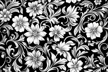 Elegant black and white floral pattern.