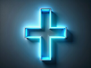 Obraz premium Long Exposure Blue Veterinary Cross Symbol on Gray Background - Stock Photo