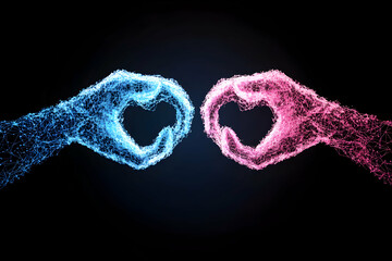 Interconnected Hearts, Digital Hands Forming a Loving Gesture, Symbolizing Unity and Connection Through Technology.