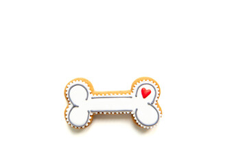 White Dog Bone Cookie with Heart Detail