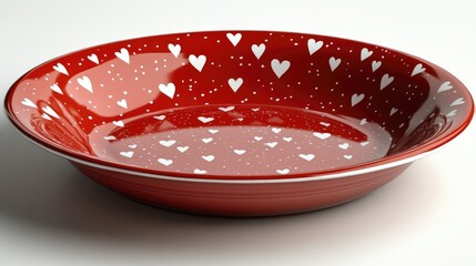 Red Heart-Patterned Bowl with White Dots and Hearts Design