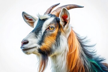 Fototapeta premium Long Exposure Profile of a Tibetan Pigmy Goat on White Background - Stock Photo