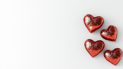 Red Heart-Shaped Chocolate Candies on White Background
