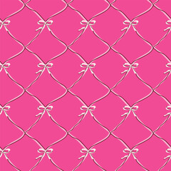 Fototapeta premium Seamless pink pattern with elegant bows and diamond shapes.