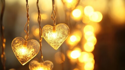 Romantic Heart-Shaped Fairy Lights Illuminating Warm Ambiance