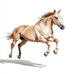 Obraz premium Majestic Golden Horse in Dynamic Gallop Against White Background