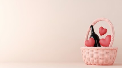 Romantic Wine Basket with Hearts for Celebrations and Special Occasions
