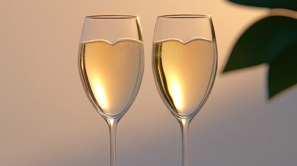Romantic Toast with Heart-Shaped Champagne Glasses at Sunset