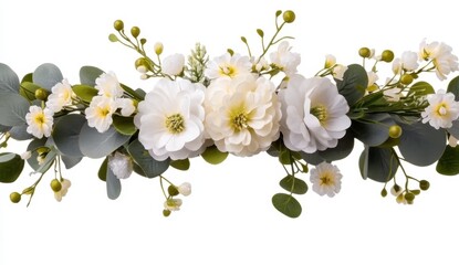 Obraz premium Elegant Floral Arrangement with White Flowers and Green Foliage