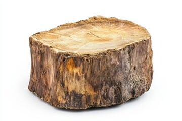 Oak stump, stump log fire wood isolated on white background