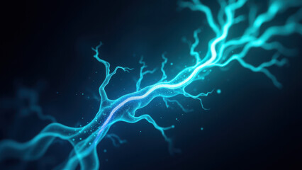 Vagus Nerve Stimulation, illustrated with a dynamic blue electric flow emanating from the nerve, set against a dark background.