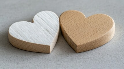 Two Wooden Heart Shapes on a Light Surface for Romantic Themes