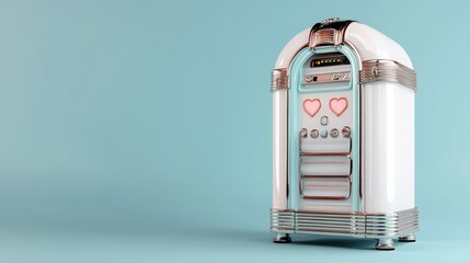 Vintage Jukebox with Retro Pink Hearts on a Blue Background