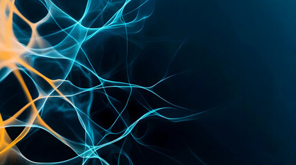 Abstract blue and orange energy flow, dark background, website header, tech presentation
