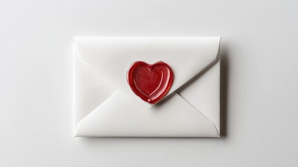 White Envelope with Red Heart Wax Seal on Light Background