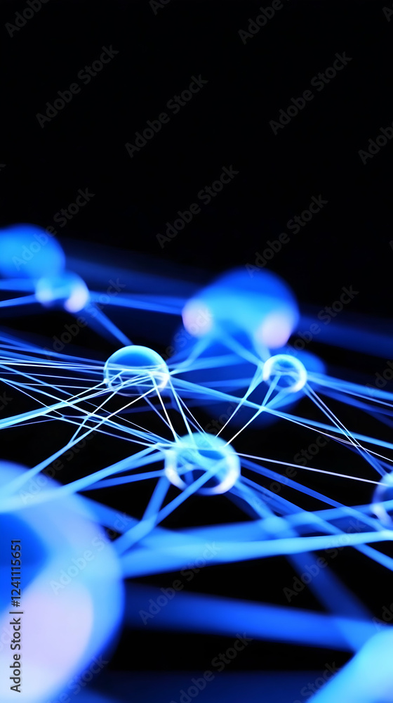 Aufkleber abstract blue network nodes; glowing connections; dark background; technology concept; ideal for web