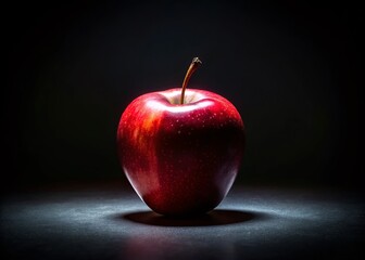 Low Light Silhouette of a Flat Apple, Dark Background, Minimalist Fruit Photography