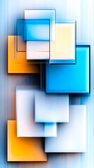 Obraz premium Abstract blue, orange, white squares overlap; modern art; light background; website design