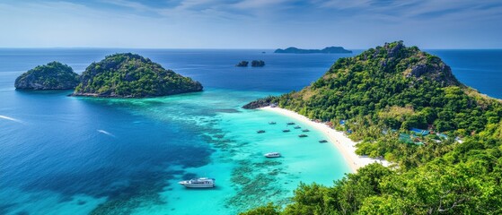 Fototapeta premium Breathtaking seascape at tropical island paradise scenic viewpoint nature photography crystal clear waters aerial perspective