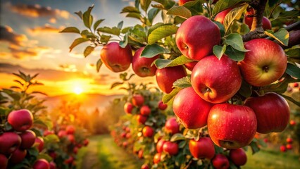 Obraz premium Low Light Harvest: Ripe Apples on a Branch at Dusk