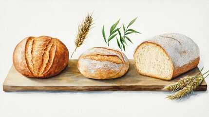 Artisan bakery Concept. Freshly baked bread on a wooden board