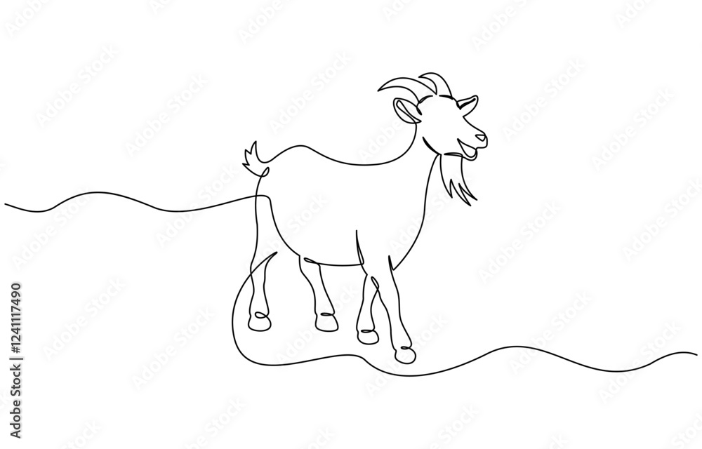 Aufkleber goat sheep one continuous single line hand drawn isolated background, continuous line drawing of she